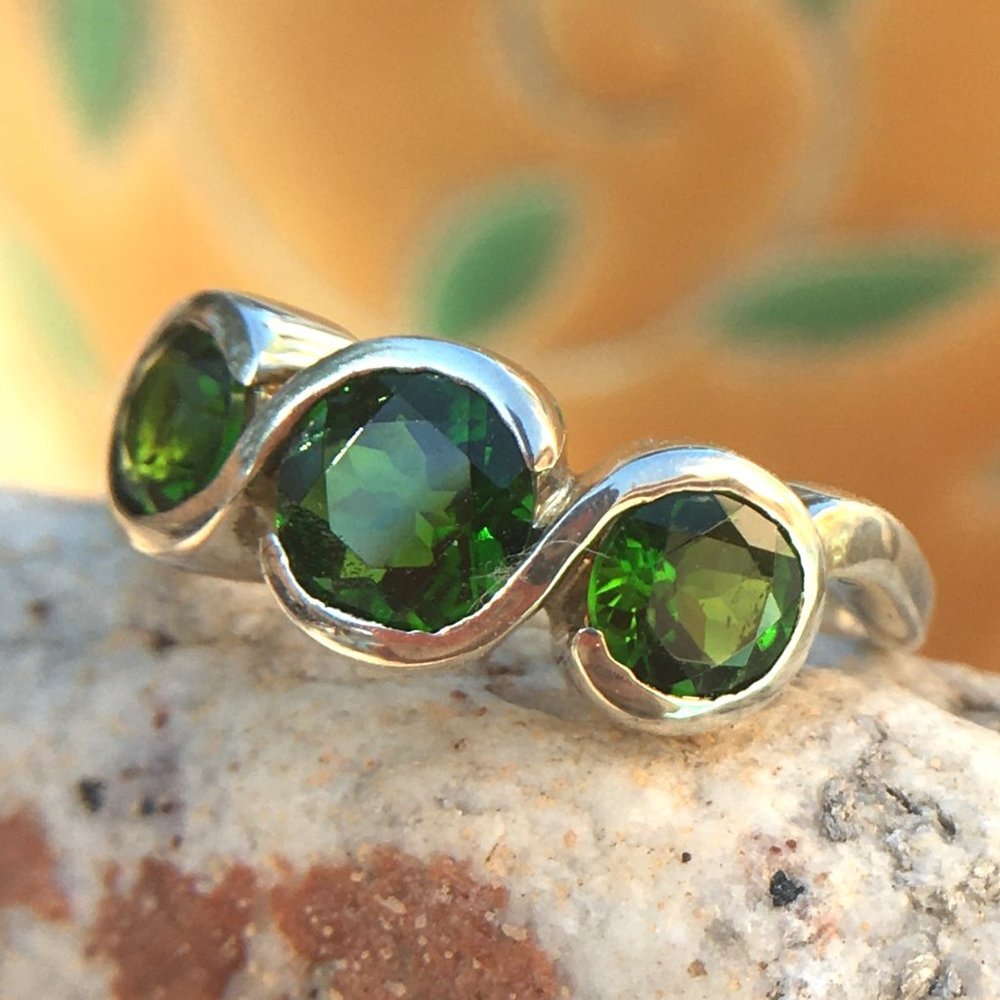 Chrome Diopside .925 Ring Sterling Silver Natural Gemstones Green Size 6 or 7